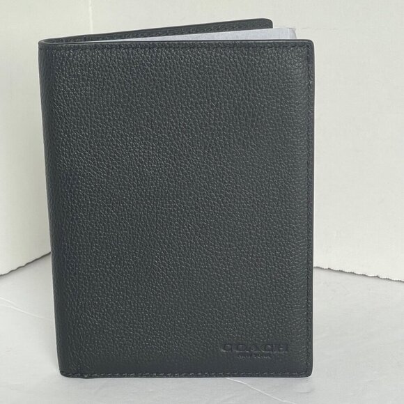 Coach Passport Case Black Calf Leather Slim Wallet 93604 Travel ORIGPKG
